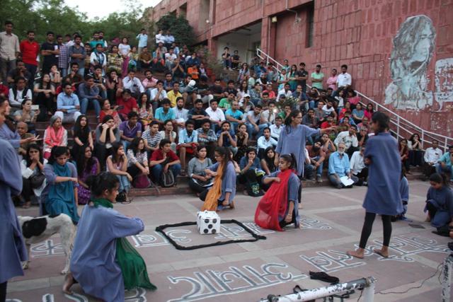 Members of Lakshya during the performing their street play- Justice Abhi, Far Hai.