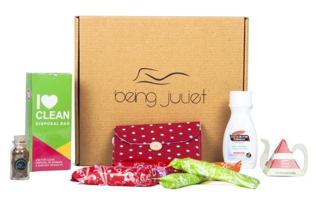The Being Juliet subscription box offering period essentials. The Being Juliet subscription box offering period essentials.