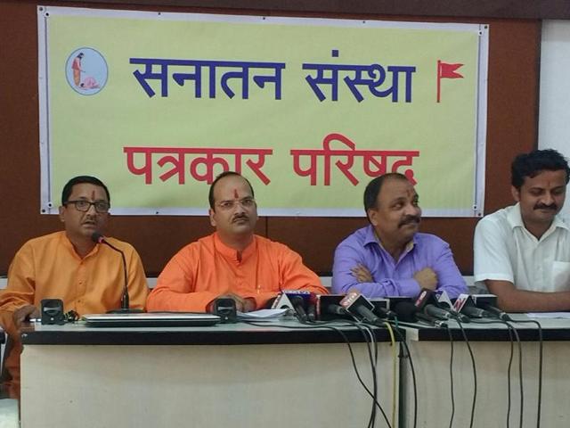 Sanatan members at the press conference. (HT) Sanatan members at the press conference. (HT)