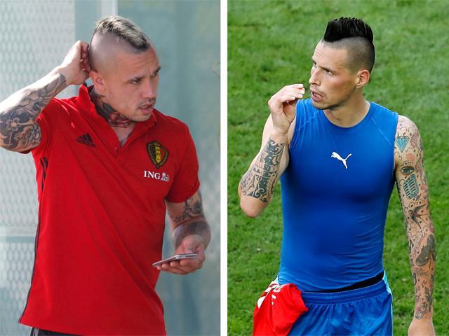 Belgium’s Radja Nainggolan and Slovakia’s Marek Hamšík flaunt mohawk. Belgium’s Radja Nainggolan and Slovakia’s Marek Hamšík flaunt mohawk.