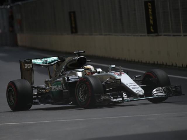 Hamilton outpaced teammate Rosberg by four-tenths of a second on the new Baku street circuit. (AP) Hamilton outpaced teammate Rosberg by four-tenths of a second on the new Baku street circuit. (AP)