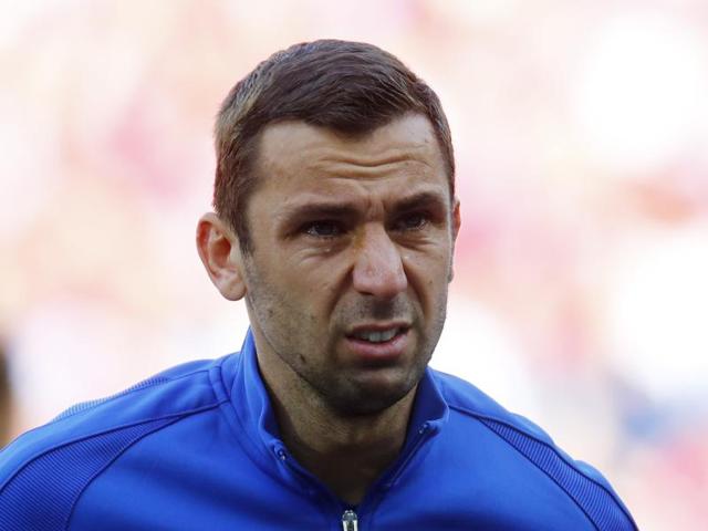 Croatia's Darijo Srna appears emotional during the national anthems before the match. Srna’s father passed away during Croatia’s opening game against Turkey. (Reuters Photo)