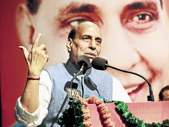 Union home minister Rajnath Singh being welcomed by BJP workers during a programme in Dehradun on Friday. (Vinay Santosh Kumar/HT) Union home minister Rajnath Singh being welcomed by BJP workers during a programme in Dehradun on Friday. (Vinay Santosh Kumar/HT)
