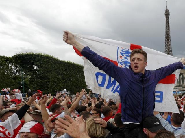 England fans react after their team won against Wales. (REUTERS photo) England fans react after their team won against Wales. (REUTERS photo)
