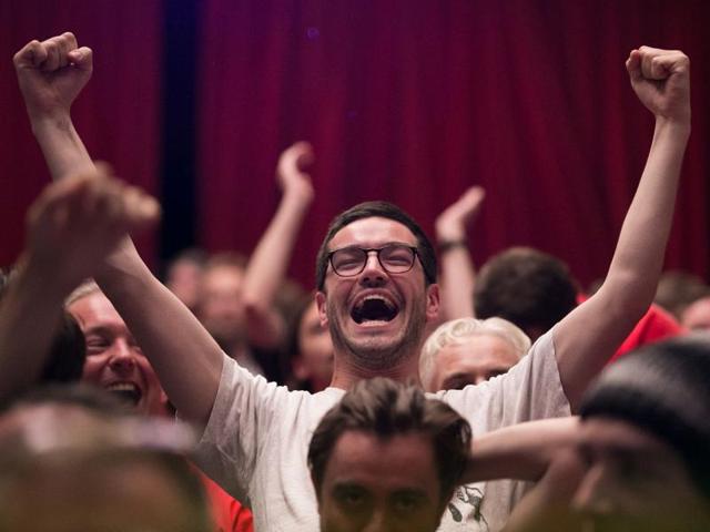Welsh football fans celebrate at the London Welsh Centre. (AFP Photo) Welsh football fans celebrate at the London Welsh Centre. (AFP Photo)