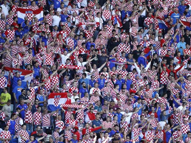 Croatian supporters wave their scarves before the Euro 2016 Group D football match between the Czech Republic and Croatia. (AP Photo)