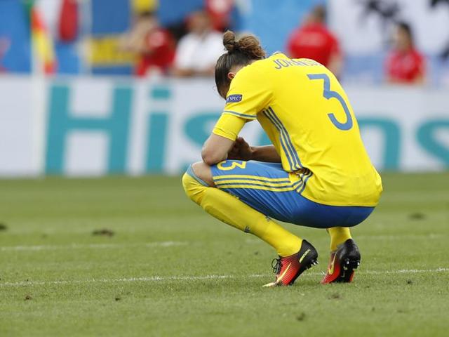 Sweden's Erik Johansson looks down at the end of the Euro 2016 Group E football match between Italy and Sweden. (AP Photo)