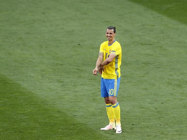 Sweden's Zlatan Ibrahimovic stands on the pitch after the Euro 2016 match between Italy against Italy. (AP Photo)