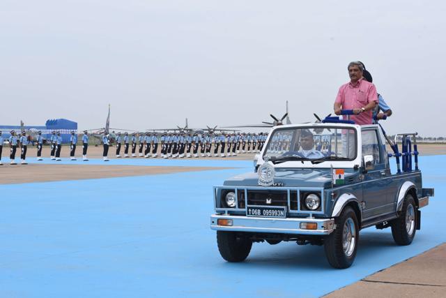 Defence minister Manohar Parrikar who was present at the ceremony, called for “gender parity in armed forces”. (HT Photo)