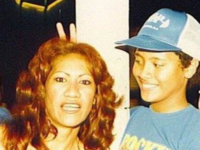 “Asked my mom to text me one of her fav pics of us and I get this. Thanks mom I was hoping for a pic where I’m less dork and not needing a puberty bra. Ah what the hell, it’s funny,” he captioned. (Instagram) 