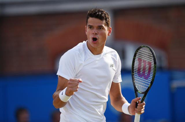 Raonic celebrates his win. (REUTERS) Raonic celebrates his win. (REUTERS)