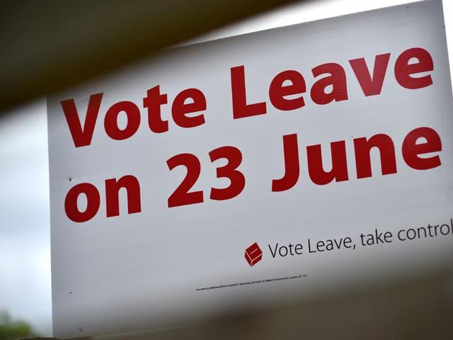 A 'Vote Leave' sign is seen by the roadside near Tunbridge Wells urging to vote for Brexit in the upcoming EU referendum is seen on the roadside near Charing south east of London on June 16, 2016. Britain goes to the polls in a week on June 23 to vote to leave or remain in the European Union.(AFP)