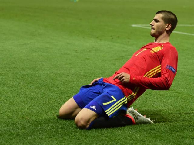 Spain's forward Alvaro Morata celebrates his goal. (AFP Photo) Spain's forward Alvaro Morata celebrates his goal. (AFP Photo)