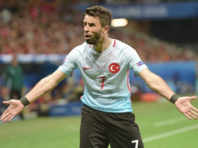 Turkey's defender Gokhan Gonul reacts during the Euro 2016 group D football match. (AFP Photo) Turkey's defender Gokhan Gonul reacts during the Euro 2016 group D football match. (AFP Photo)