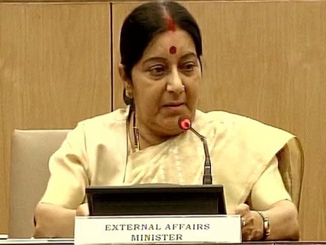 External affairs minister Sushma Swaraj addresses a news conference on Sunday.(ANI Photo)