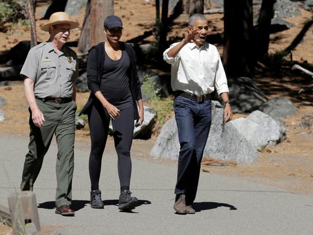 Obama and Michelle Obama take part in the "Every Kid in a Park" programme at Yosemite National Park. (REUTERS) Obama and Michelle Obama take part in the "Every Kid in a Park" programme at Yosemite National Park. (REUTERS)