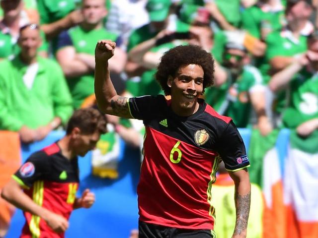 Axel Witsel celebrates after scoring Belgium’s second goal. (AFP)