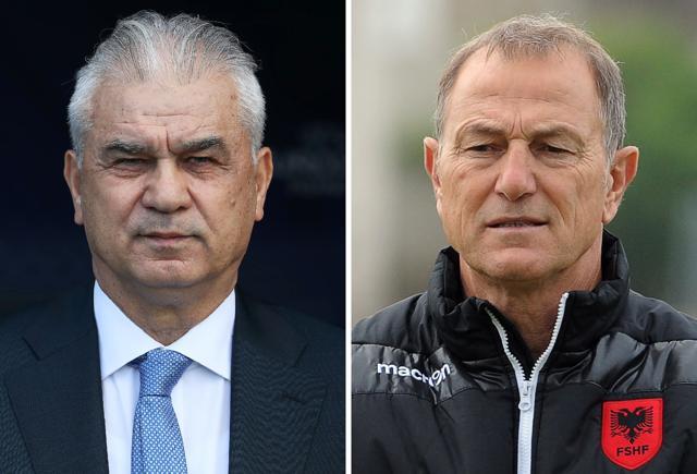 A combination picture shows Romania's coach Anghel Iordanescu (left) and Albania's Italian coach Gianni de Biasi. (AFP Photo) A combination picture shows Romania's coach Anghel Iordanescu (left) and Albania's Italian coach Gianni de Biasi. (AFP Photo)
