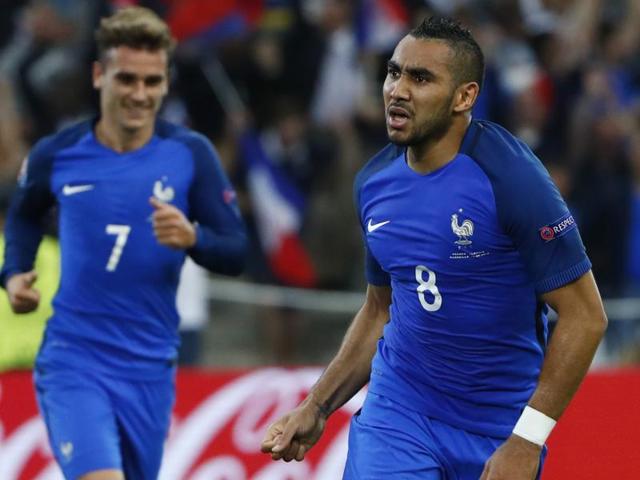France's Dimitri Payet celebrates after scoring their second goal. (Reuters Photo) France's Dimitri Payet celebrates after scoring their second goal. (Reuters Photo)