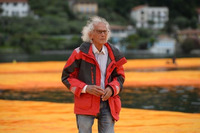 Artist Christo Vladimirov Javacheff walks on his monumental installation "The Floating Piers" he created with late Jeanne-Claude, on June 16, 2016 during a press preview at the lake Iseo, northern Italy. (AFP) Artist Christo Vladimirov Javacheff walks on his monumental installation "The Floating Piers" he created with late Jeanne-Claude, on June 16, 2016 during a press preview at the lake Iseo, northern Italy. (AFP)