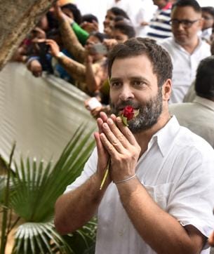Congress vice-president Rahul Gandhi attends his 46th birthday celebrations at all India congress committee office in New Delhi on Sunday. (Sonu Mehta/ Hindustan Times)