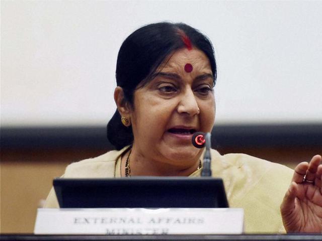 External affairs minister Sushma Swaraj speaks at a press conference in New Delhi on Sunday. (PTI Photo) External affairs minister Sushma Swaraj speaks at a press conference in New Delhi on Sunday. (PTI Photo)