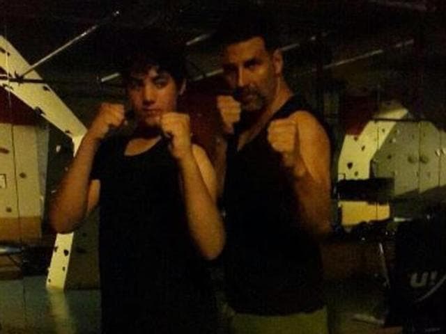 Celebrating his fatherhood: Akshay Kumar strikes a pose with his son Aarav. (iNSTAGRAM)