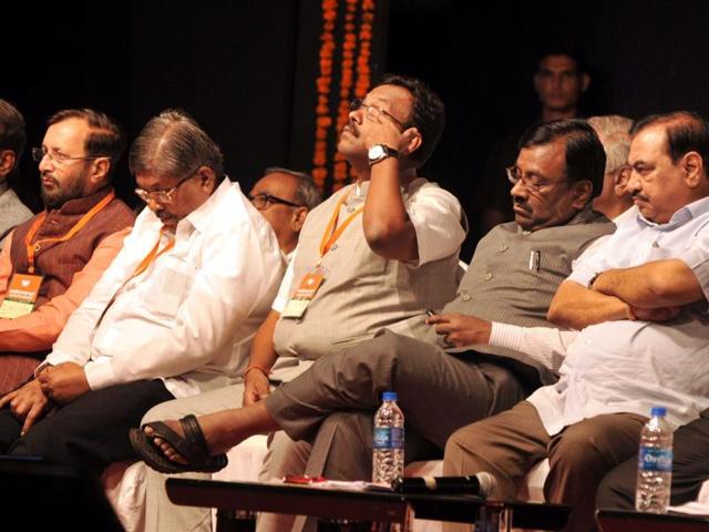 BJP leaders at the meet on Sunday.(HT)