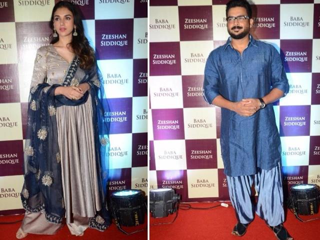 Aditi Rao Hydari and Madhavan pose for the photographers at the party. (IANS)