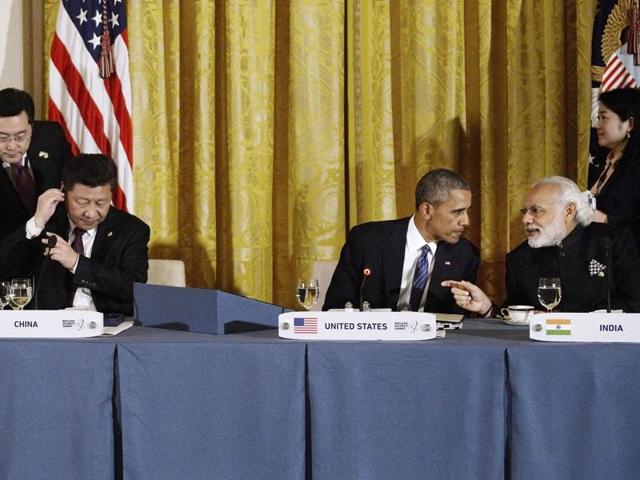 File photo of Chinese President Xi Jinping, US President Barack Obama and Indian Prime Minister Narendra Modi in Washington, DC. China is stonewalling India’s membership of the Nuclear Suppliers Group though the US is supporting it.(AFP) File photo of Chinese President Xi Jinping, US President Barack Obama and Indian Prime Minister Narendra Modi in Washington, DC. China is stonewalling India’s membership of the Nuclear Suppliers Group though the US is supporting it.(AFP)