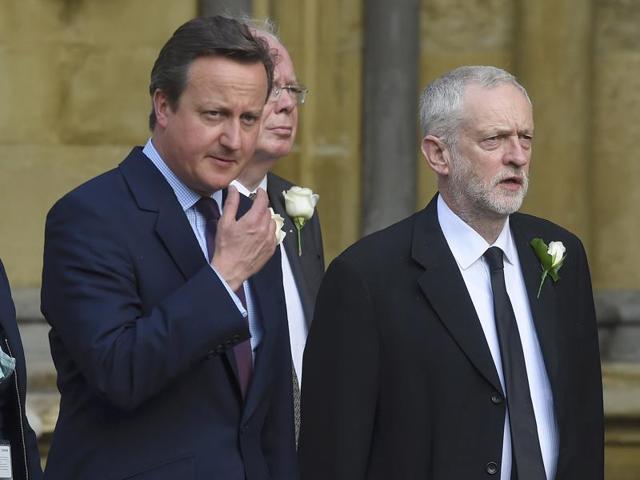 Britain's Prime Minister David Cameron (left) walks from Parliament to St Margaret's Church with Jeremy Corbyn, (centre) the leader of the opposition Labour Party, for a service of remembrance for Labour MP Jo Cox, who was murdered last week. (Reuters) Britain's Prime Minister David Cameron (left) walks from Parliament to St Margaret's Church with Jeremy Corbyn, (centre) the leader of the opposition Labour Party, for a service of remembrance for Labour MP Jo Cox, who was murdered last week. (Reuters)
