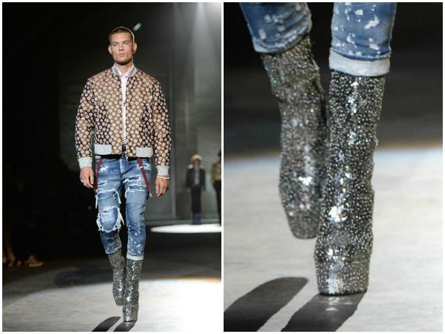 Dsquared2’s collection saw androgynous glitz meet quiet rebel, channelling the glam rock star and street culture vibes of London. (aFP) Dsquared2’s collection saw androgynous glitz meet quiet rebel, channelling the glam rock star and street culture vibes of London. (aFP)