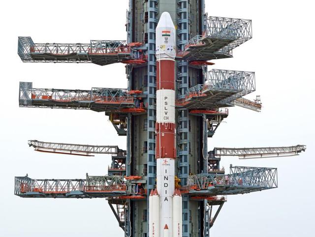 PSLV-C34 on launch pad. The 48-hour countdown activity for the launch started on Monday morning and Isro said it is progressing smoothly.(ISRO)