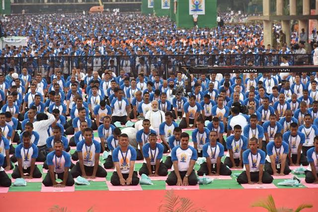 Over 96,000 people had registered themselves to take part in the International Yoga Day event at Chandigarh. (Photo courtesy: @PIB_India on Twitter) Over 96,000 people had registered themselves to take part in the International Yoga Day event at Chandigarh. (Photo courtesy: @PIB_India on Twitter)