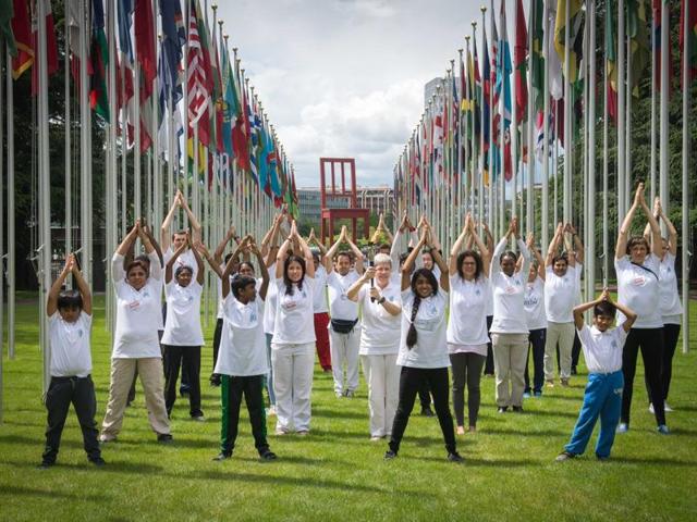 From Chandigarh to Madhya Pradesh and from London to Geneva, people from all walks of life performed postures of the ancient discipline(Twitter) From Chandigarh to Madhya Pradesh and from London to Geneva, people from all walks of life performed postures of the ancient discipline(Twitter)