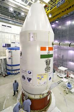 PSLV-C34 heat shield closed with all the 20 satellites inside. (ISRO) PSLV-C34 heat shield closed with all the 20 satellites inside. (ISRO)