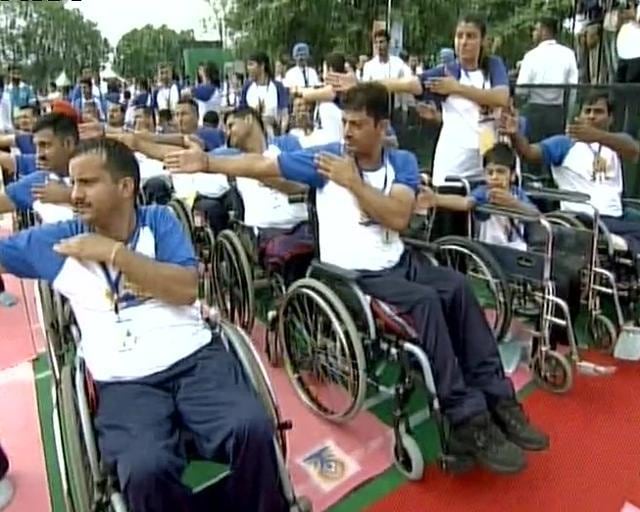 Differently-abled people at a yoga camp in Chandigarh. (ANI) Differently-abled people at a yoga camp in Chandigarh. (ANI)