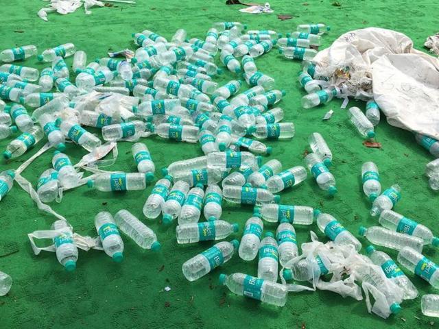 The empty water bottles left behind by the participants at the Capitol Complex in Chandigarh on Tuesday. (HT Photo) The empty water bottles left behind by the participants at the Capitol Complex in Chandigarh on Tuesday. (HT Photo)