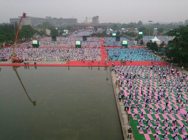 Overview of the Capitol Complex in Chandigarh during celebrations of International Day of Yoga with PM Narendra Modi on Tuesday morning. (Photo: PIB) Overview of the Capitol Complex in Chandigarh during celebrations of International Day of Yoga with PM Narendra Modi on Tuesday morning. (Photo: PIB)