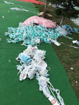 The litter at the Yoga Day event at the Capitol Complex in Chandigarh on Tuesday. (HT Photo) The litter at the Yoga Day event at the Capitol Complex in Chandigarh on Tuesday. (HT Photo)