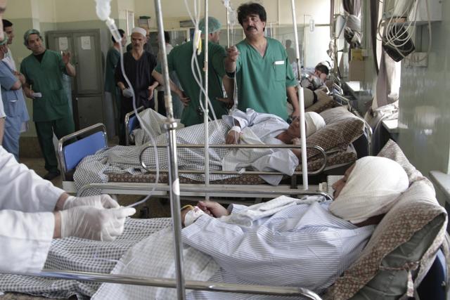 Nepalese security guards receive treatment at a hospital following a suicide attack in Kabul. (AP)