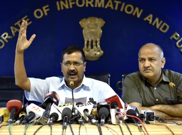 Delhi chief minister Arvind Kejriwal addresses a press conference in Delhi. (Arun Sharma/ HT Photo) Delhi chief minister Arvind Kejriwal addresses a press conference in Delhi. (Arun Sharma/ HT Photo)