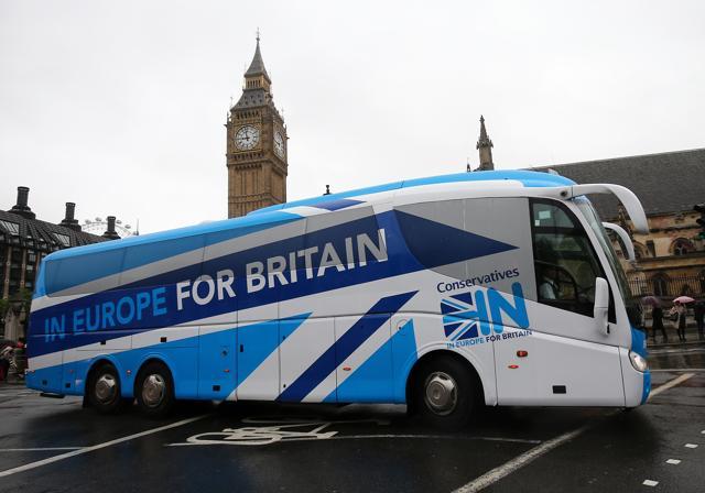 A coach of the "In Europe for Britain" campaign drives past the Houses of Parliament on Monday ahead of the forthcoming EU referendum in London. (AFP) A coach of the "In Europe for Britain" campaign drives past the Houses of Parliament on Monday ahead of the forthcoming EU referendum in London. (AFP)
