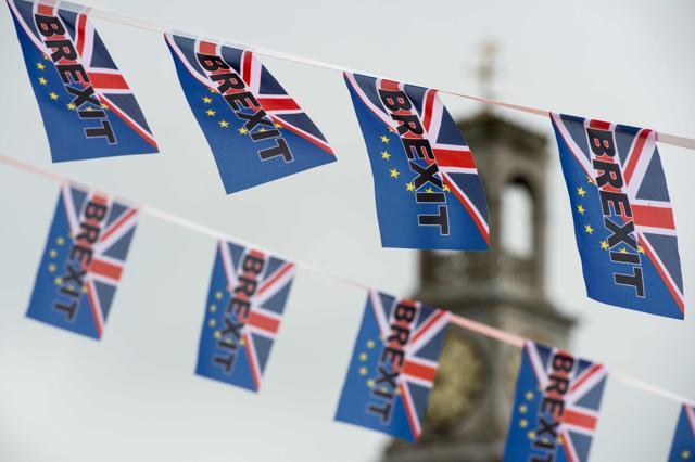 Pro-Brexit flags fly from a fishing boat moored in Ramsgate on June 13, 2016. (AFP) Pro-Brexit flags fly from a fishing boat moored in Ramsgate on June 13, 2016. (AFP)