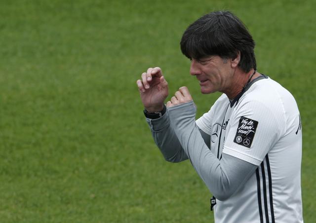 Germany's coach Joachim Loew during training at Stade Camille Fournier, Evian-Les-Bains, France. (Reuters Photo)