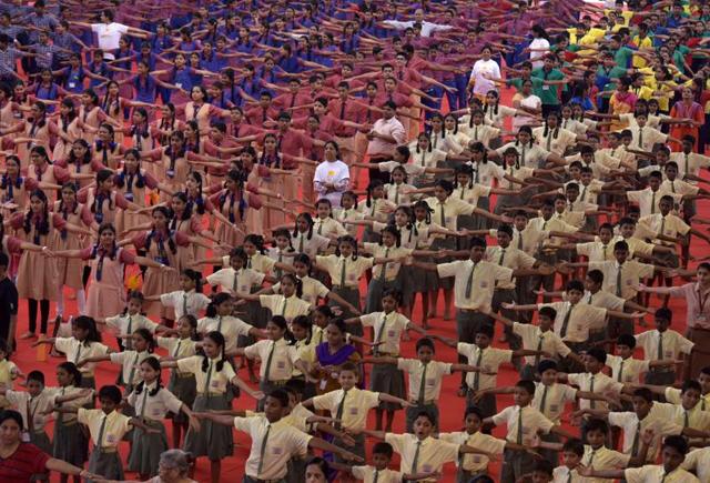 A yoga demonstration in progress at a Cidco exhibition in Vashi. (Bachchan Kumar)