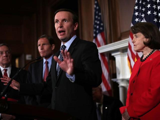 US senator Christopher Murphy speaks as other senators participate in a news conference on gun control at the Capitol in Washington on Monday. The Senate failed to pass four competing amendments on gun control just a week after the worst mass shooting in modern US history at a gay nightclub in Orlando. (AFP) US senator Christopher Murphy speaks as other senators participate in a news conference on gun control at the Capitol in Washington on Monday. The Senate failed to pass four competing amendments on gun control just a week after the worst mass shooting in modern US history at a gay nightclub in Orlando. (AFP)