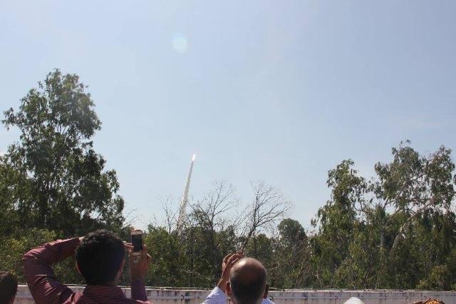 The terrace of the MR Kurup auditorium, where relatives and personal guests of ISRO staff gathered to witness the launch (Swati Sanyal) The terrace of the MR Kurup auditorium, where relatives and personal guests of ISRO staff gathered to witness the launch (Swati Sanyal)