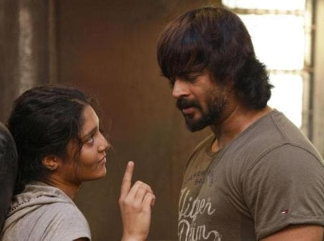 Madhavan in a scene from Saala Khadoos with Ritika Singh. Madhavan in a scene from Saala Khadoos with Ritika Singh.