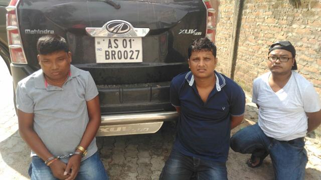 Three males of the four-member gang arrested (HT Photo) Three males of the four-member gang arrested (HT Photo)